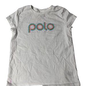 Polo Ralph Lauren Kids Girls T-Shirt , White, Colorful logo, Sz L (12-14 )